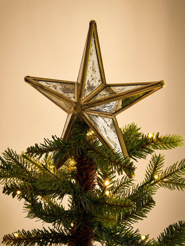 Mirrored Star Christmas Tree Topper - Antique Brass